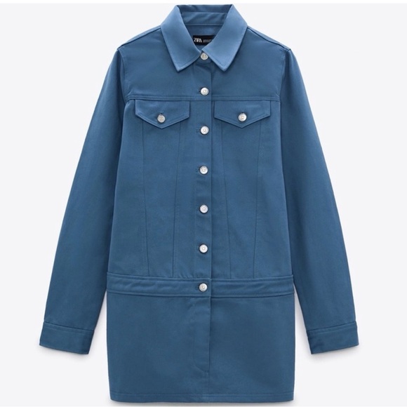 Zara Dresses & Skirts - ZARA Women’s Blue Button Front Shirt Dress Long Sleeve w/ Pockets – Size XS